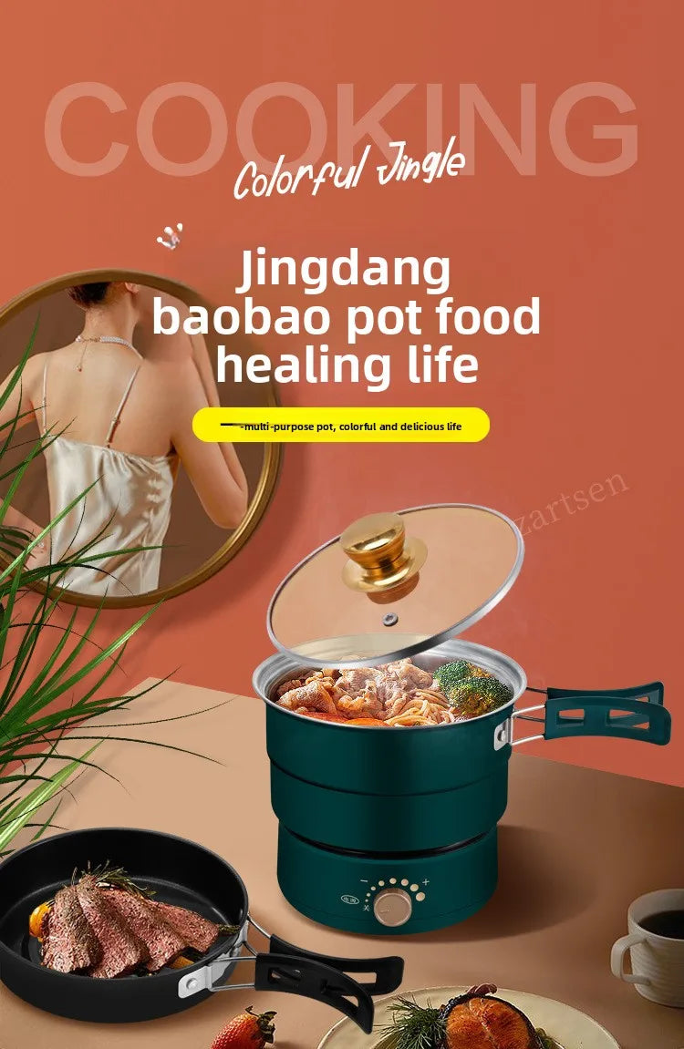 Electric Cooking Pot Foldable Hotpot Portable Multicooker Split Type Rice Cooker Electric Frying Pan Home Travel 1.6L