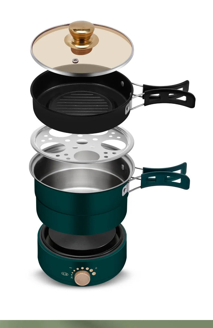 Electric Cooking Pot Foldable Hotpot Portable Multicooker Split Type Rice Cooker Electric Frying Pan Home Travel 1.6L