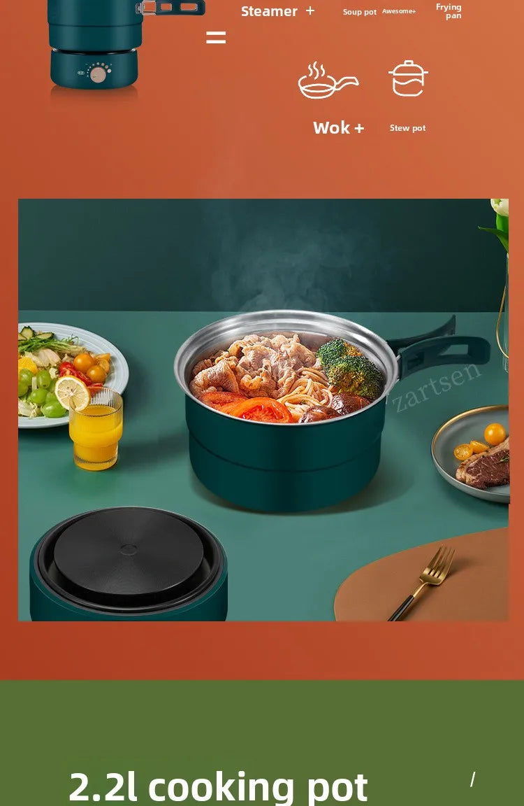 Electric Cooking Pot Foldable Hotpot Portable Multicooker Split Type Rice Cooker Electric Frying Pan Home Travel 1.6L